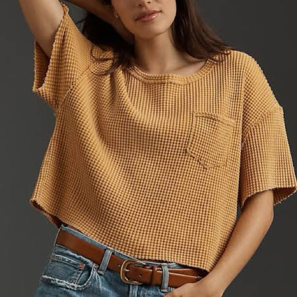 Pilcro Short Sleeve Waffle Tee in Maize